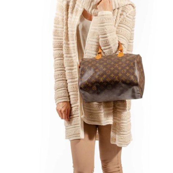 SALE! Vintage Louis Vuitton Speedy 30 Monogram Logo Satchel Bag Gold FREE Liner - Picture 10 of 15